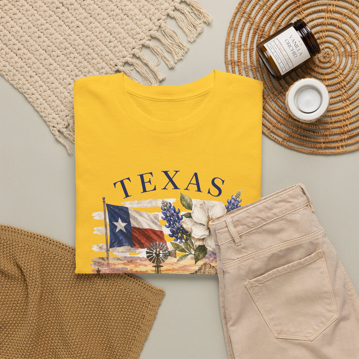 Texas Vintage Scenic T-Shirt — Lone Star Flag & Wildflower Graphic