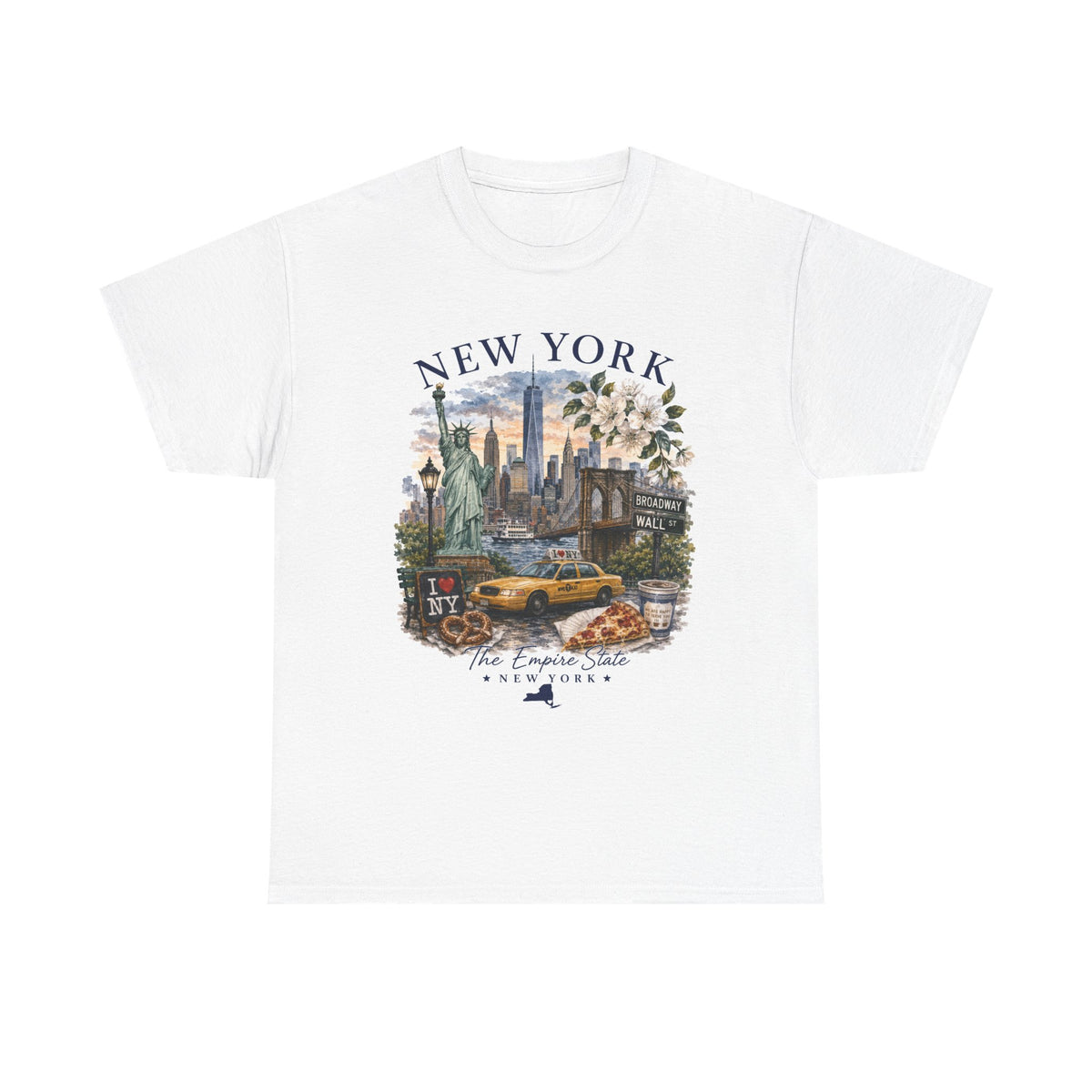 New York City Vintage Travel Tee — NYC Skyline, Yellow Cab & Landmark Collage