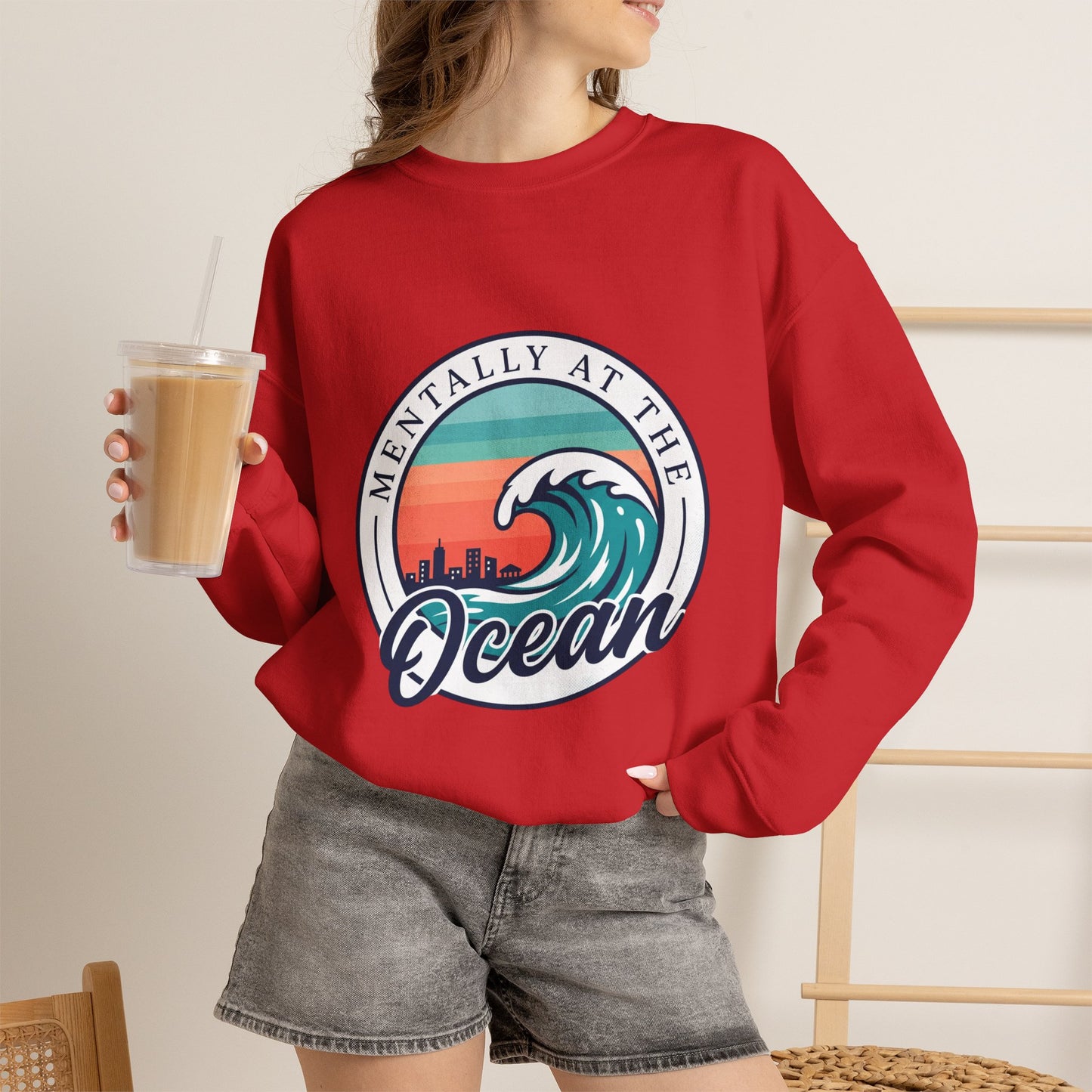 Mentally at the Ocean Crewneck Sweatshirt | coastal aesthetic, sea breeze