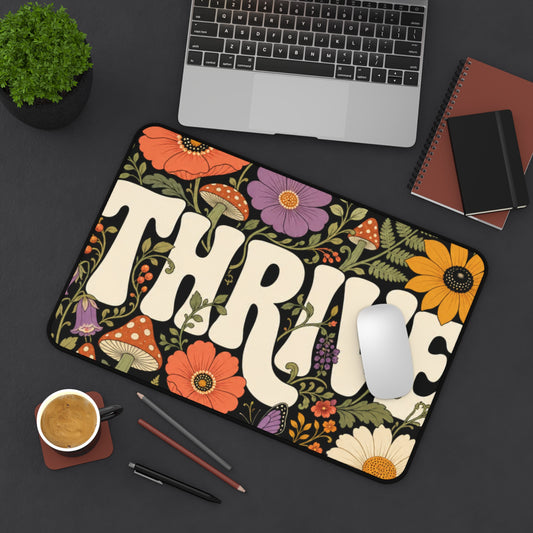 THRIVE Book Club Floral Tea & Books Desk Mat — Vintage Cottagecore Mouse Pad