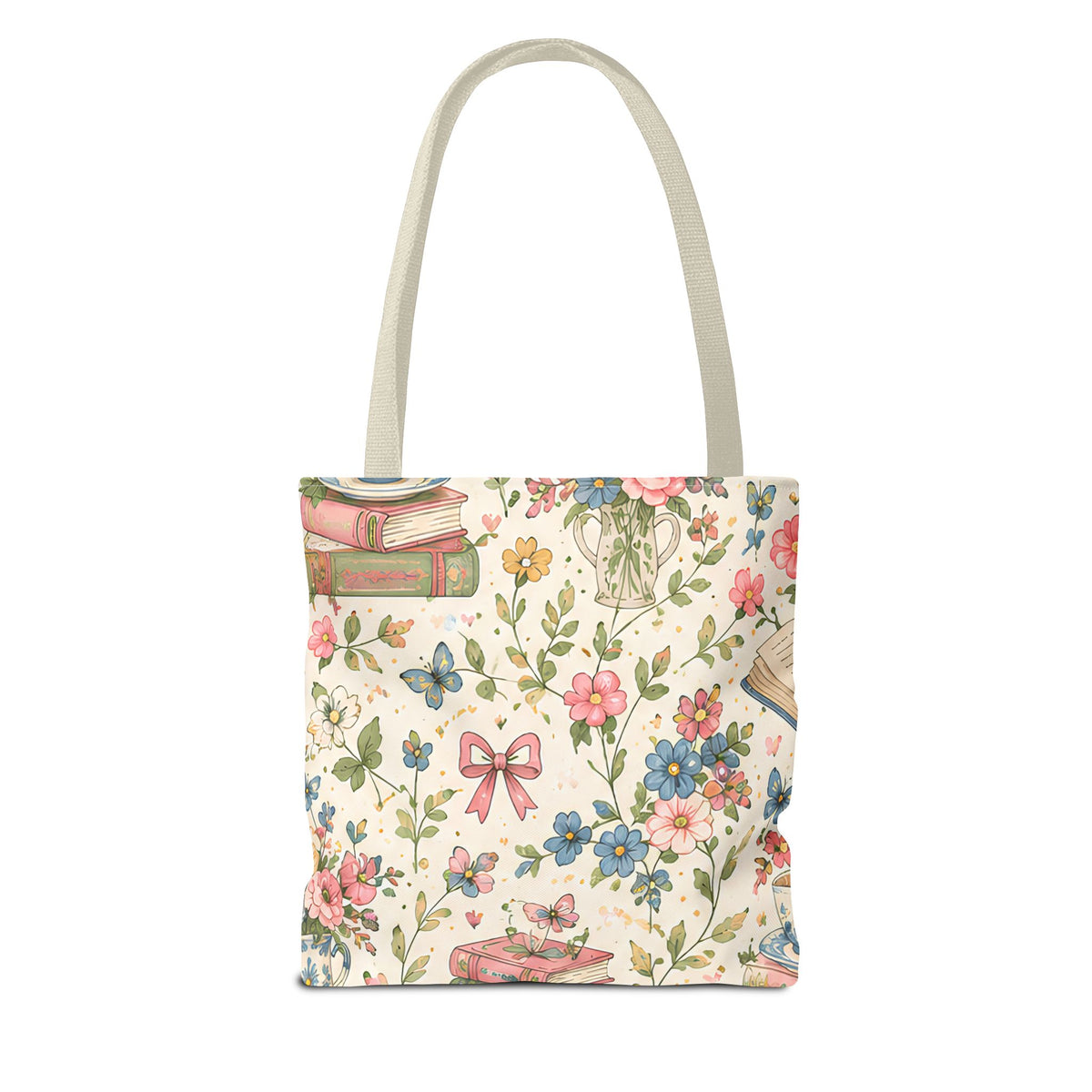 Bookish Blooms Floral Books Tote Bag — Vintage Garden Print AOP