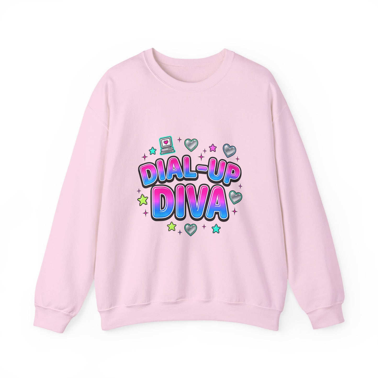 Dial-Up Diva Sweatshirt Y2K slogan, hot pink cyber nostalgia