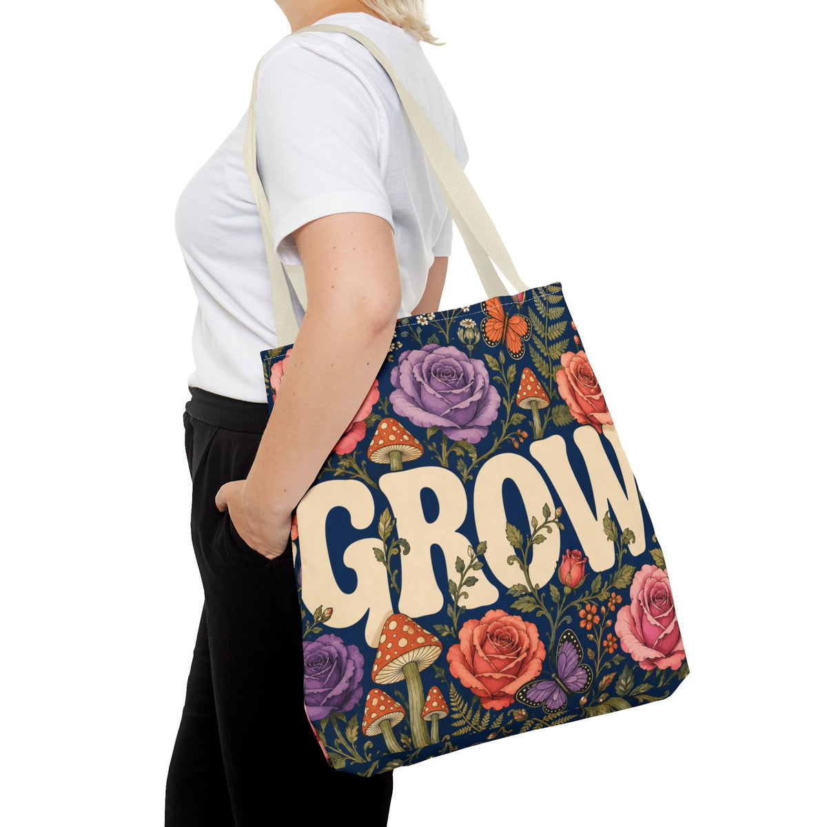 GROW Book Club Floral Books Tote Bag — Vintage Garden Print AOP