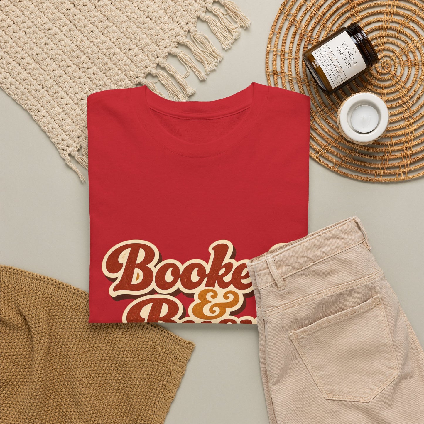 Booked & Busy T-Shirt — Cozy Book Lover Tee with Coffee Stack