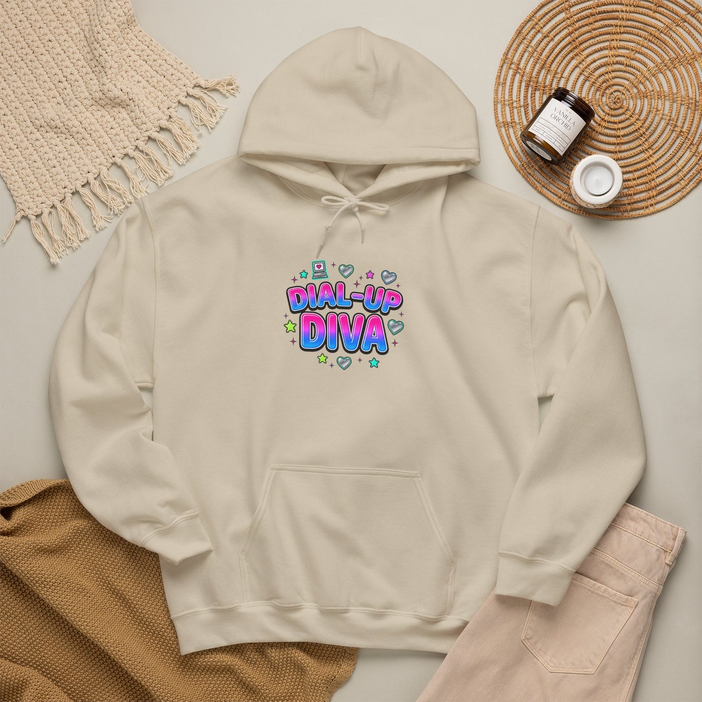 Dial-Up Diva Hoodie Y2K slogan, hot pink bubble text, cyber nostalgia