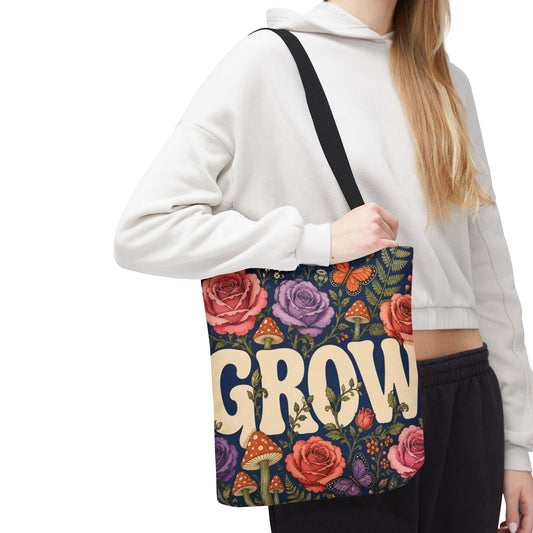 GROW Book Club Floral Books Tote Bag — Vintage Garden Print AOP