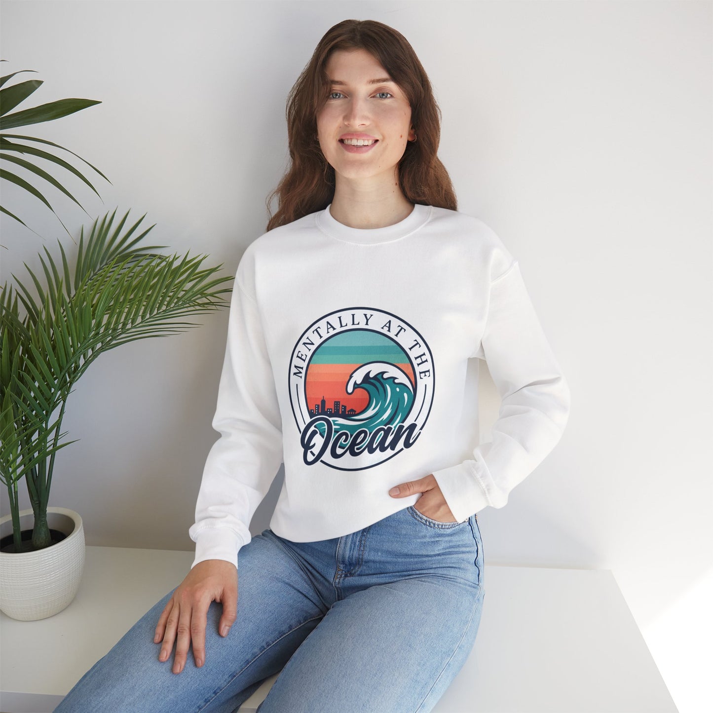 Mentally at the Ocean Crewneck Sweatshirt | coastal aesthetic, sea breeze