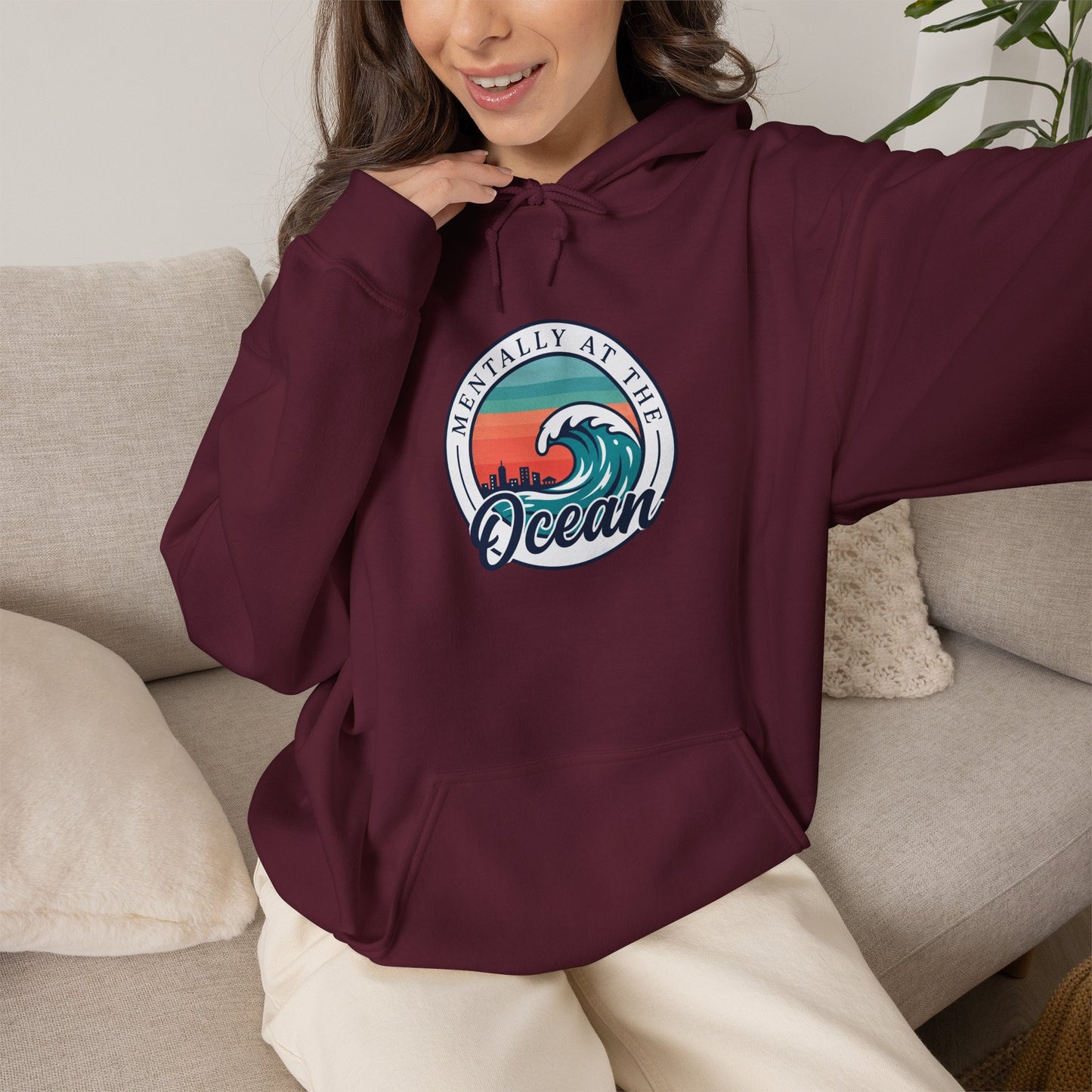 Ocean Waves Logo Hoodie | coastal aesthetic, sea breeze, pastel blue