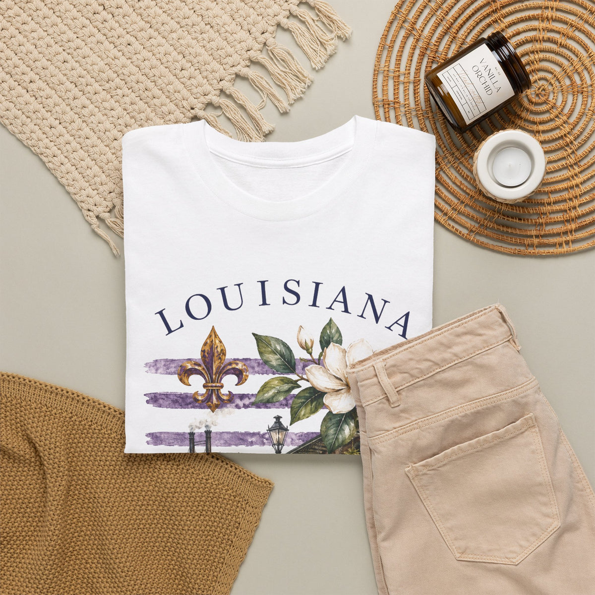 Louisiana Vintage Collage T-Shirt — Magnolia, Steamboat & Cajun Icons Tee