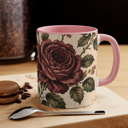 Southern Rose Ceramic Accent Mug — Pastel Cottagecore Coffee Cup
