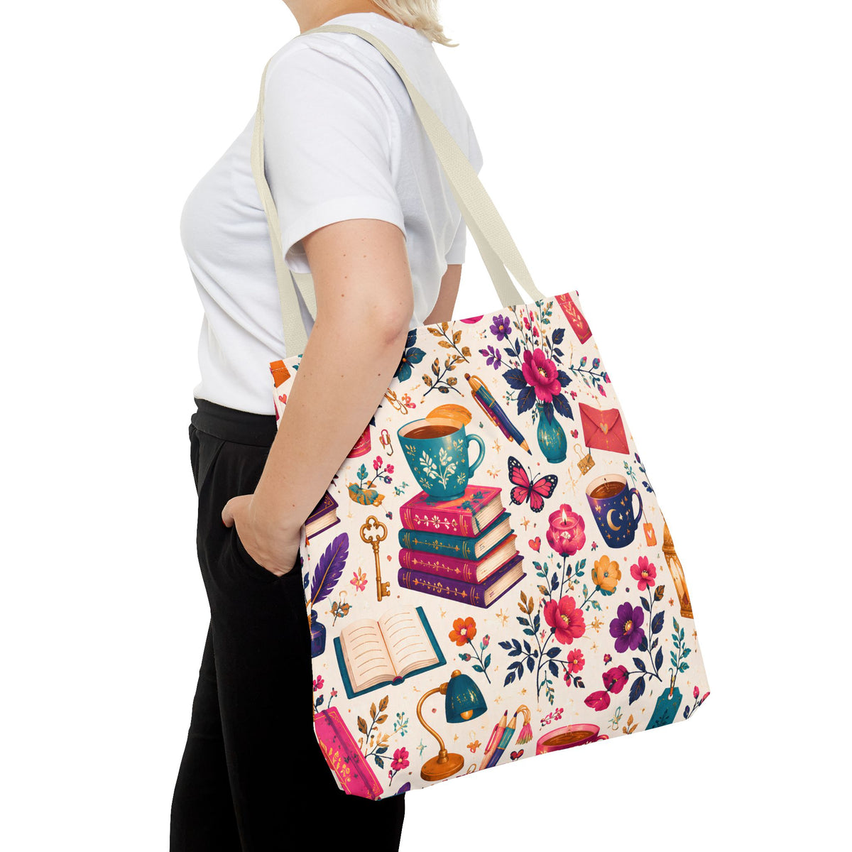 Whimsy & Wonder Floral Books Tote Bag — Vintage Garden Print AOP