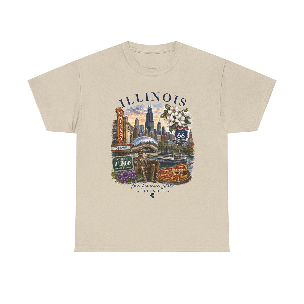 Illinois Vintage Travel T-Shirt — Chicago Route 66 Souvenir Tee