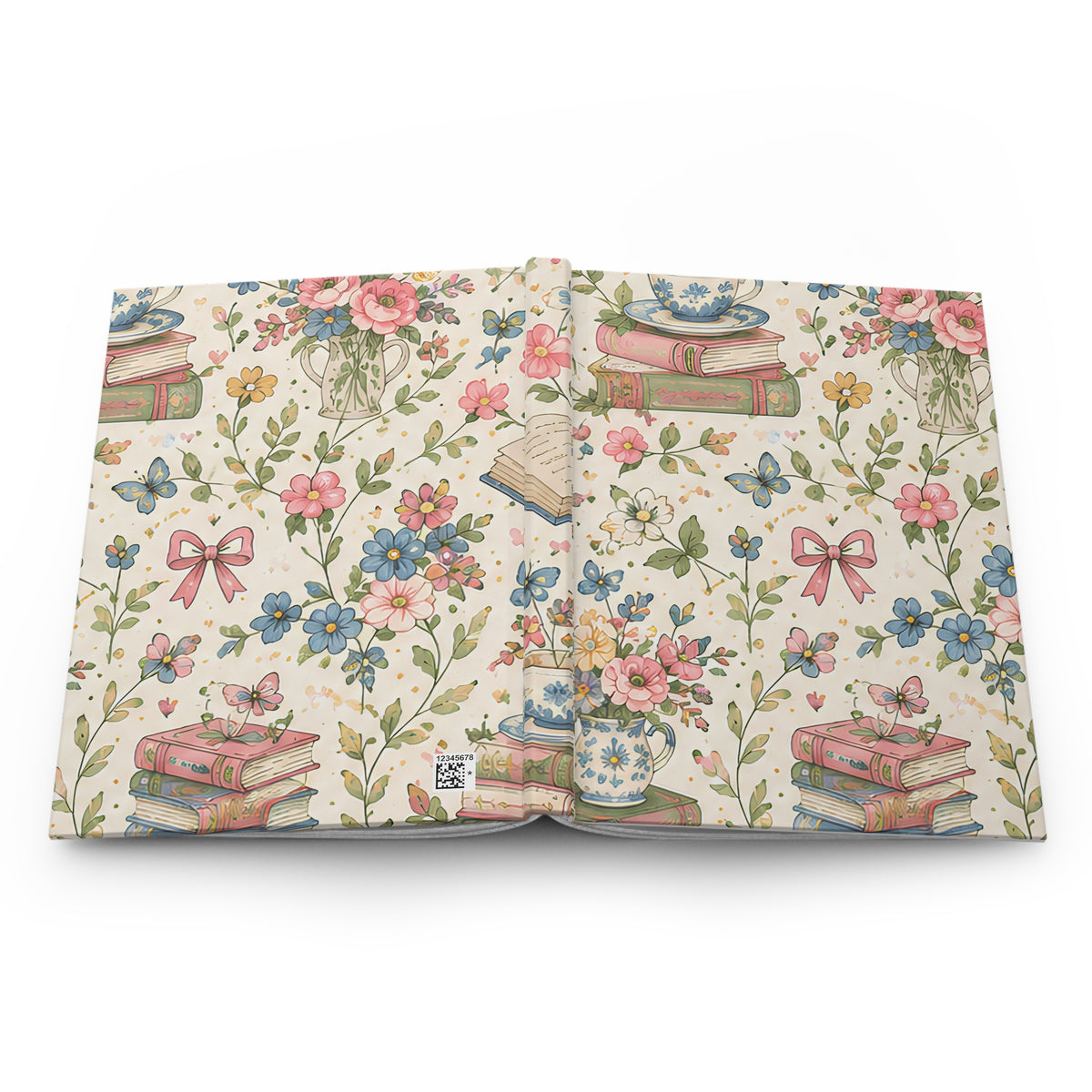 Bookish Blooms Floral Tea & Books Hardcover Journal — Vintage Botanical Notebook