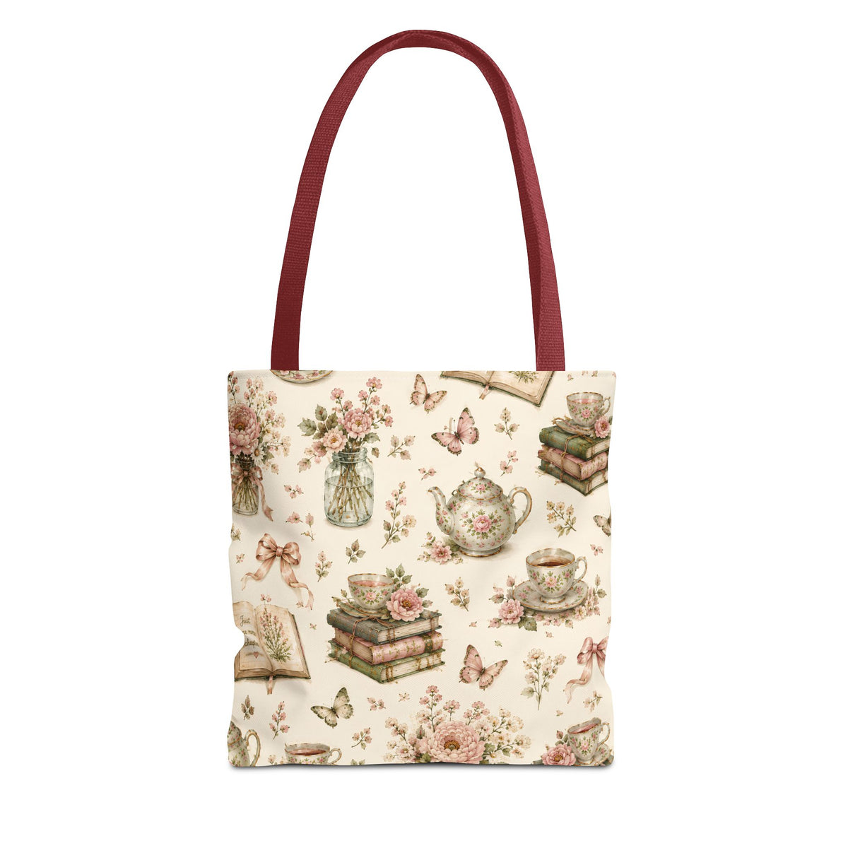 Tea & Pages Floral Books Tote Bag — Vintage Garden Print AOP