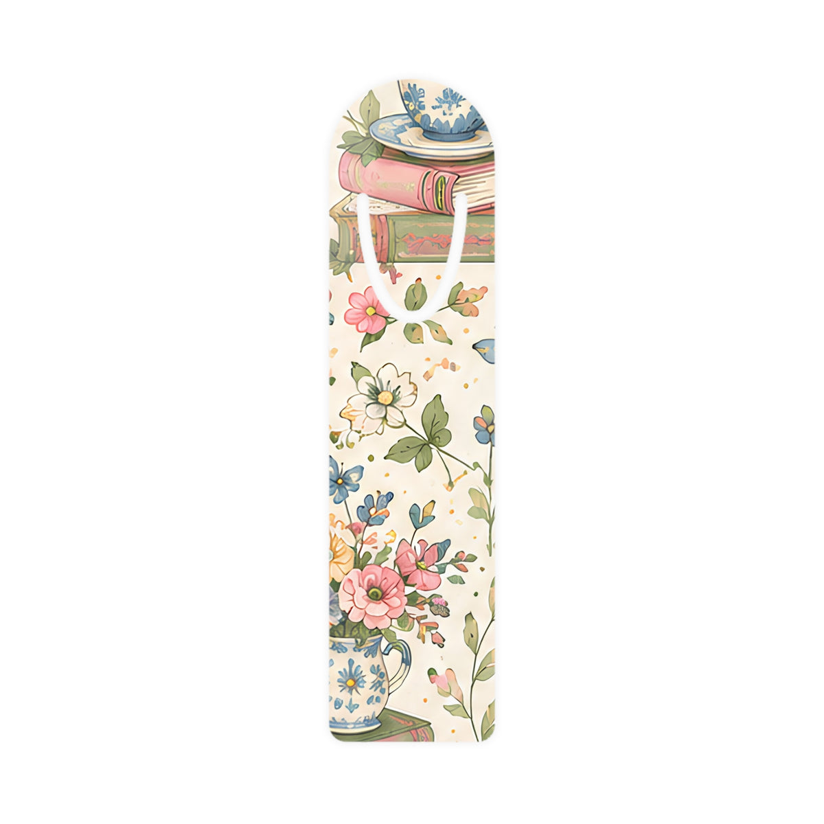 Bookish Blooms Floral Tea Party Bookmark — Vintage Teacup & Blossom Metal Bookmark