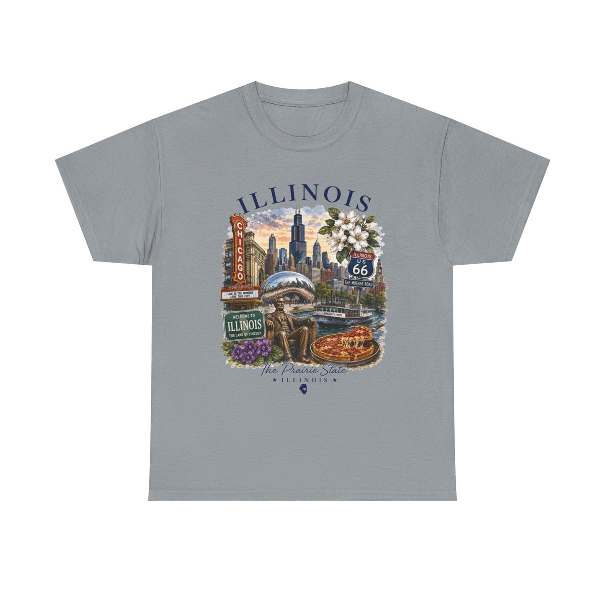 Illinois Vintage Travel T-Shirt — Chicago Route 66 Souvenir Tee