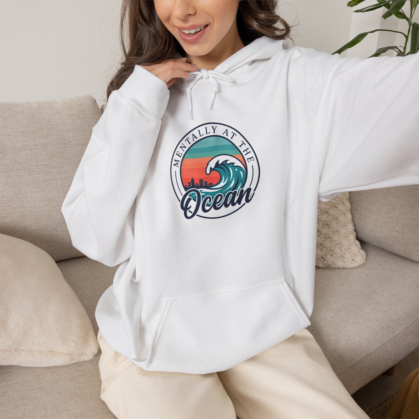 Ocean Waves Logo Hoodie | coastal aesthetic, sea breeze, pastel blue