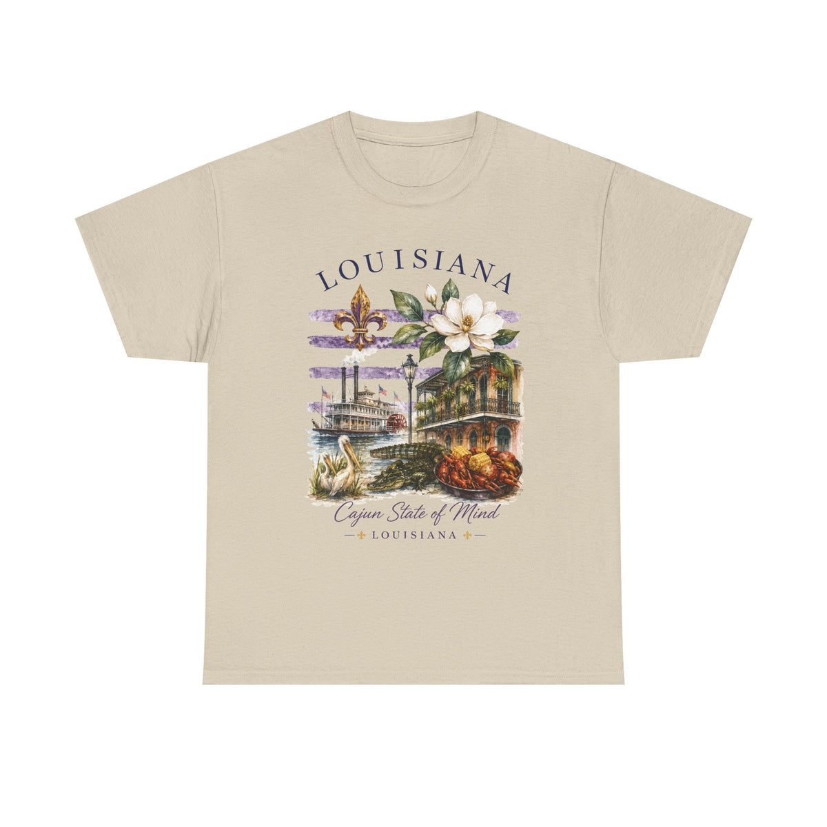 Louisiana Vintage Collage T-Shirt — Magnolia, Steamboat & Cajun Icons Tee