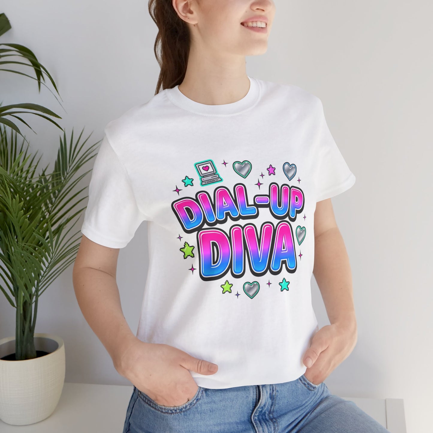 Dial-Up Diva Tee Y2K slogan, bubblegum pink cyber nostalgia