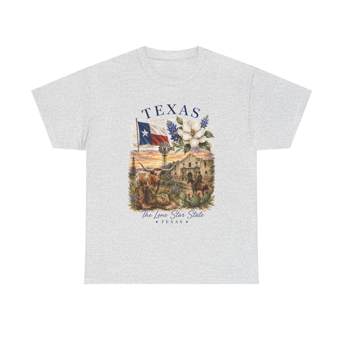 Texas Vintage Scenic T-Shirt — Lone Star Flag & Wildflower Graphic