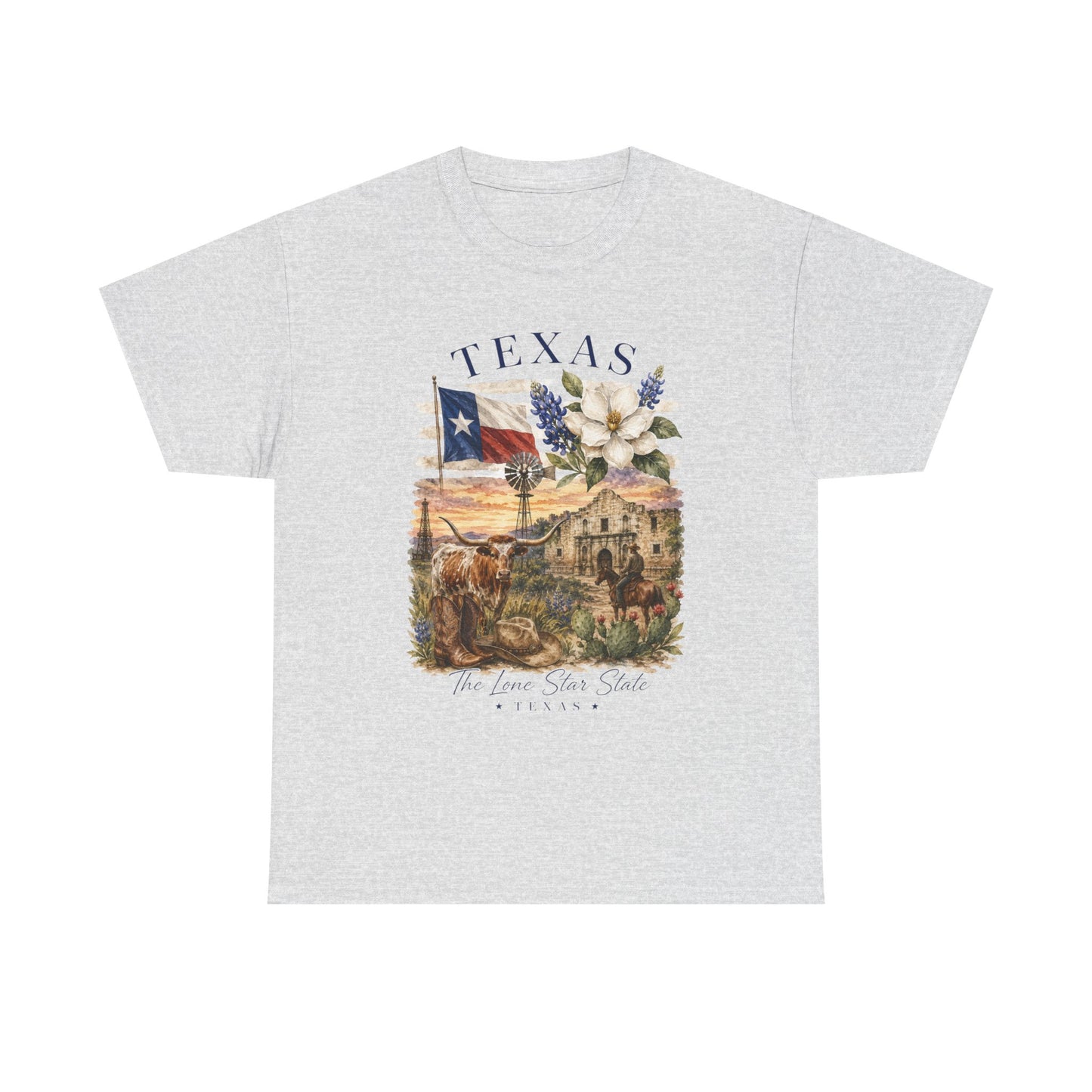 Texas Vintage Scenic T-Shirt — Lone Star & Wildflower Graphic