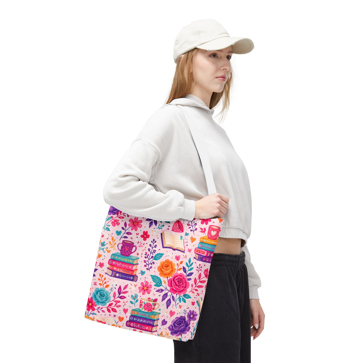 Enchanted Book Floral Books Tote Bag — Vintage Garden Print AOP