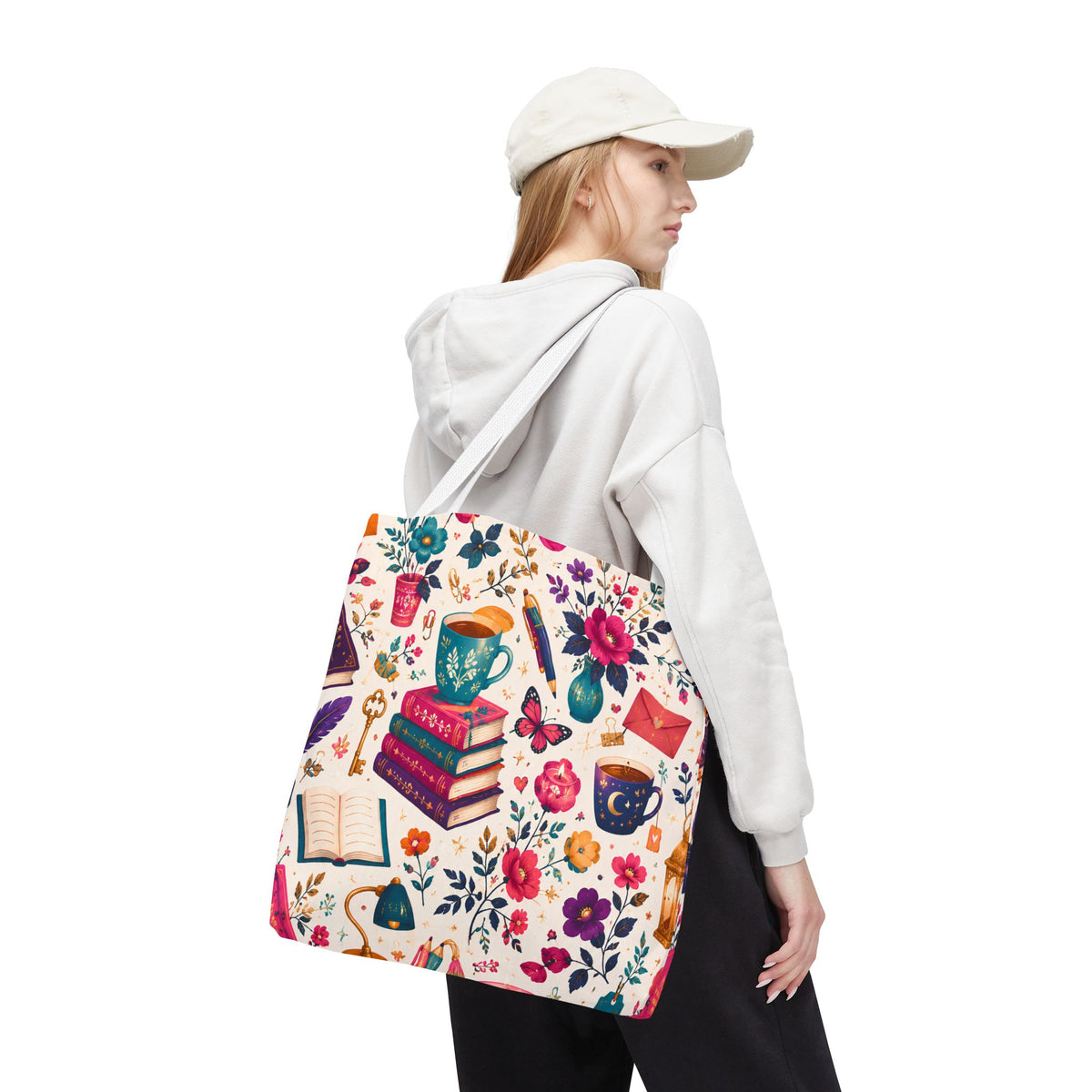 Whimsy & Wonder Floral Books Tote Bag — Vintage Garden Print AOP