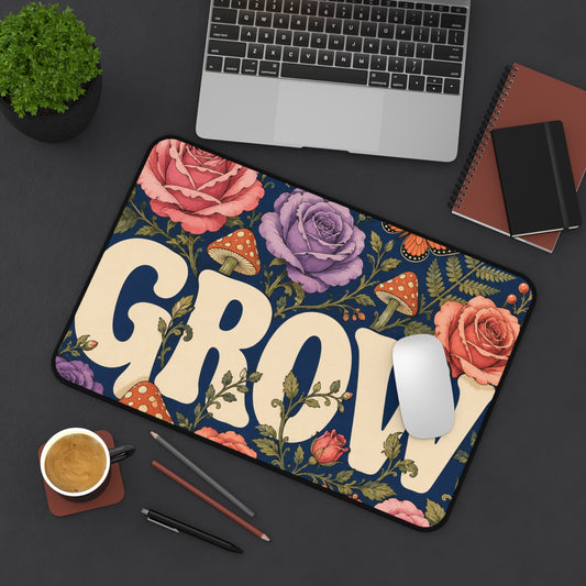GROW Book Club Floral Tea & Books Desk Mat — Vintage Cottagecore Mouse Pad