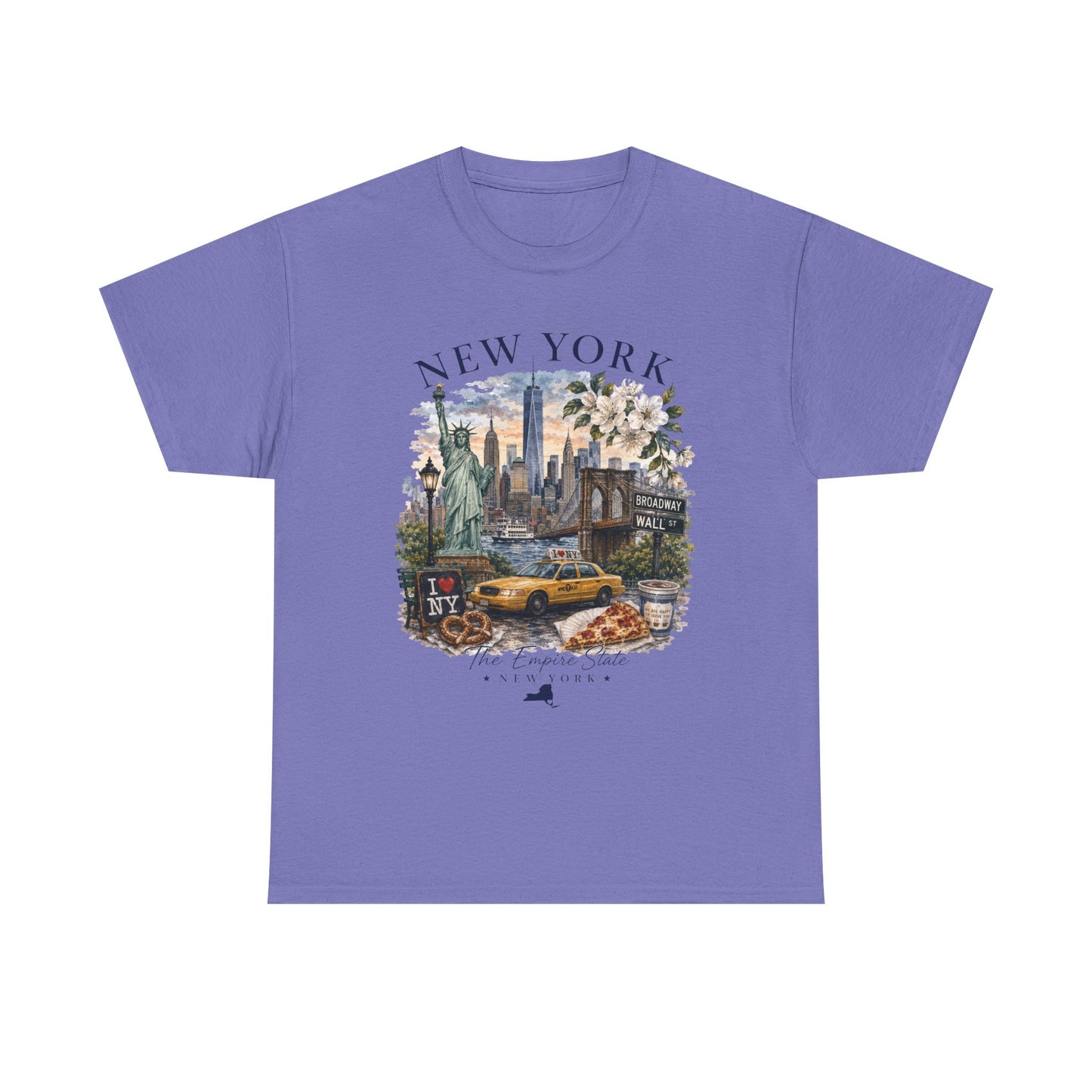 New York City Vintage Travel Tee — NYC Skyline, Yellow Cab & Landmark Collage