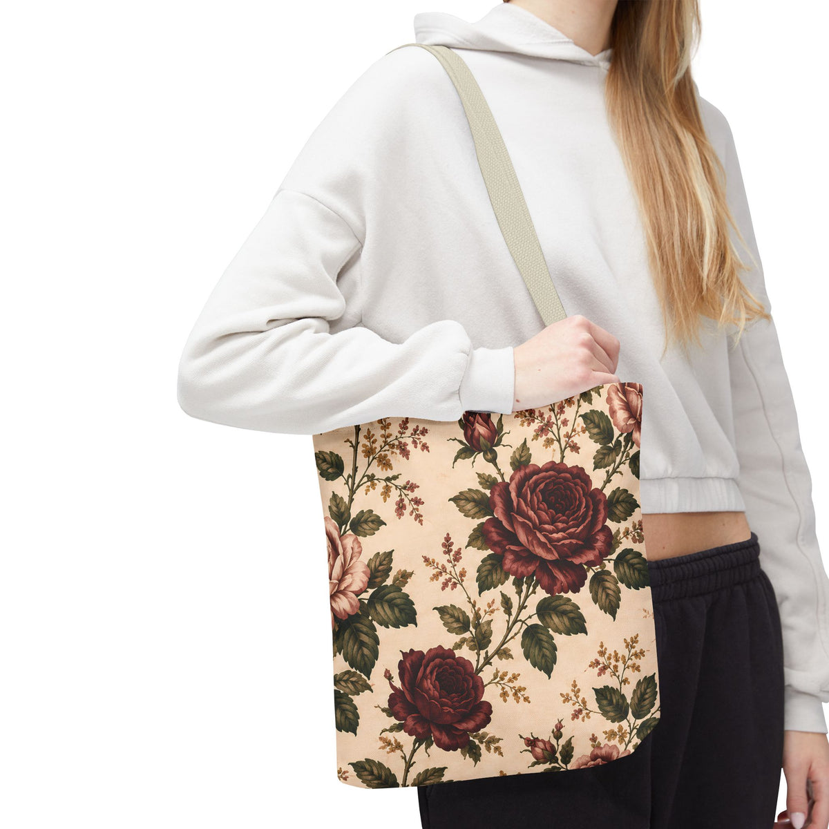 Southern Rose Floral Books Tote Bag — Vintage Garden Print AOP