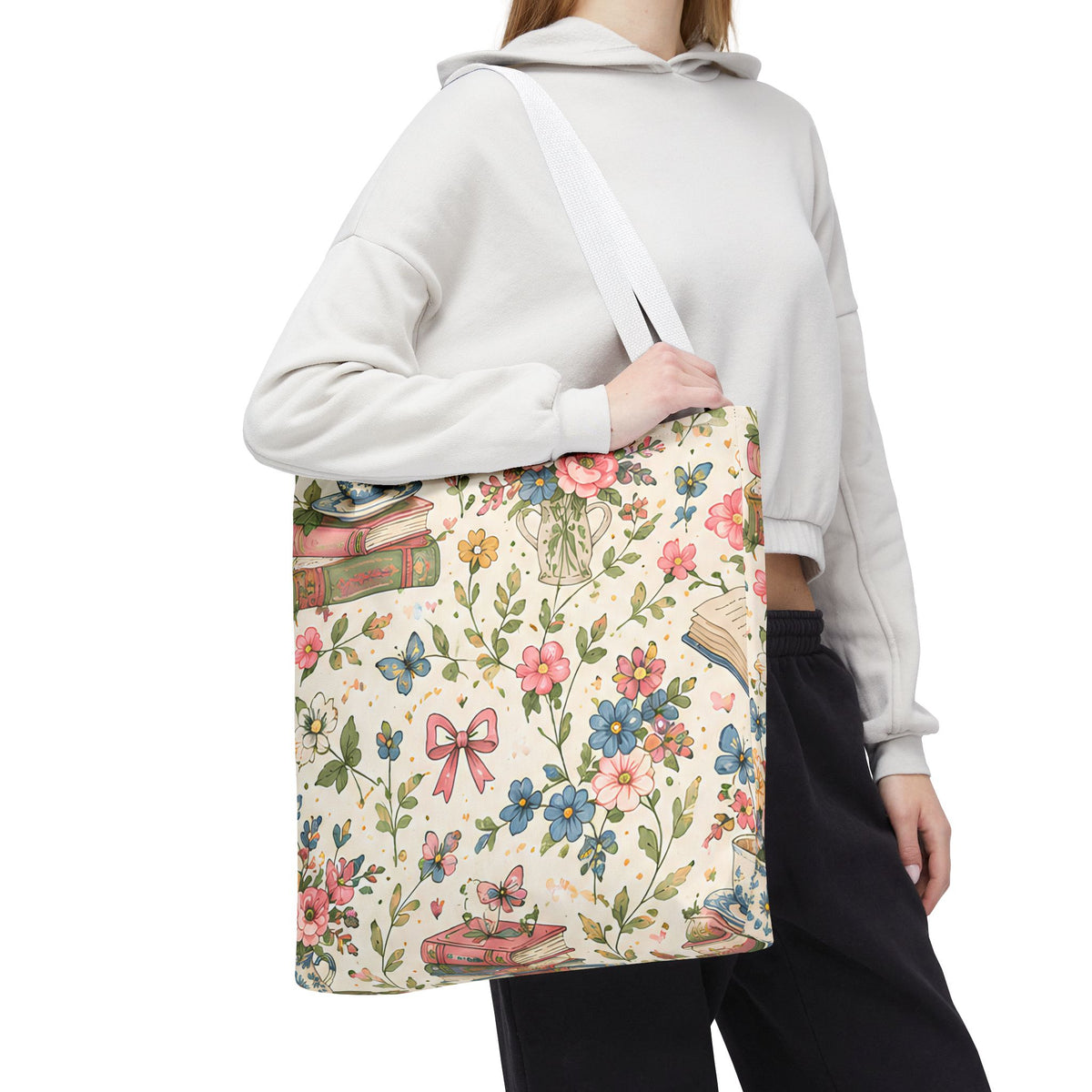 Bookish Blooms Floral Books Tote Bag — Vintage Garden Print AOP