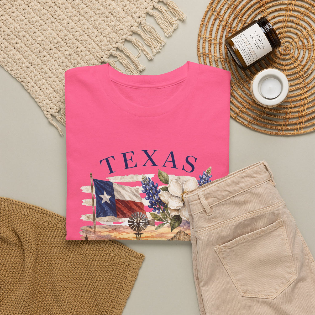 Texas Vintage Scenic T-Shirt — Lone Star Flag & Wildflower Graphic