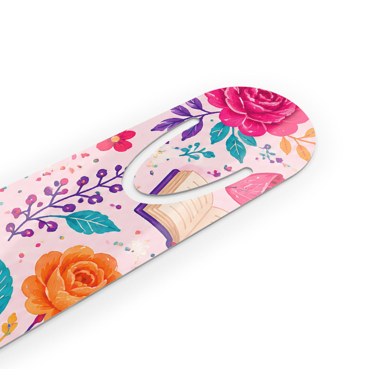 Enchanted Book Floral Tea Party Bookmark — Vintage Teacup & Blossom Metal Bookmark