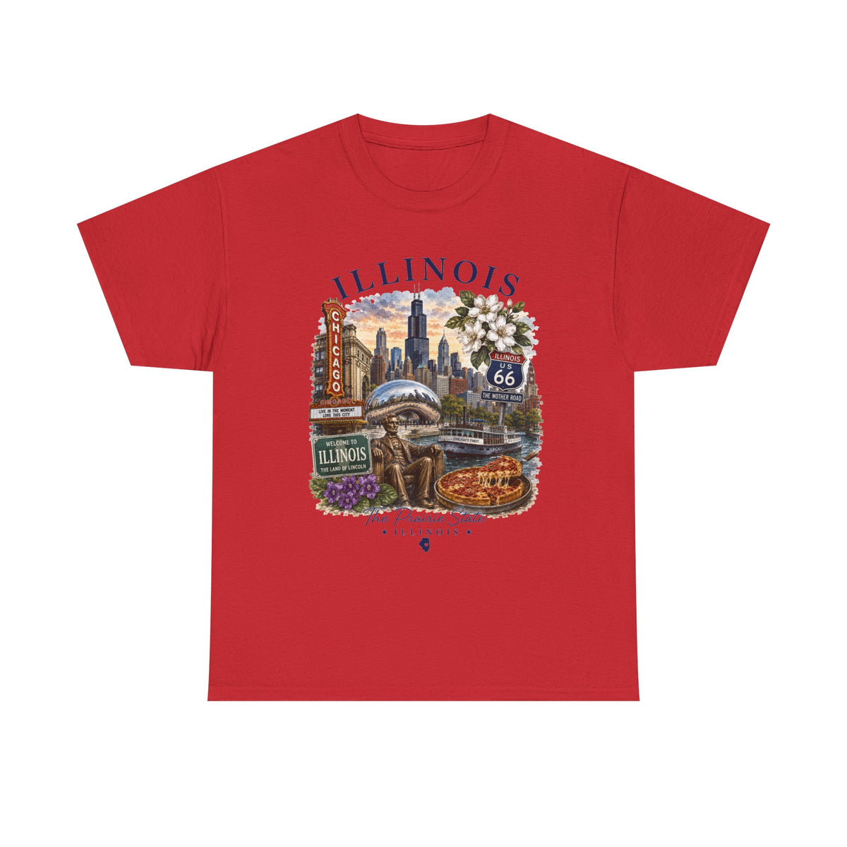 Illinois Vintage Travel T-Shirt — Chicago Route 66 Souvenir Tee