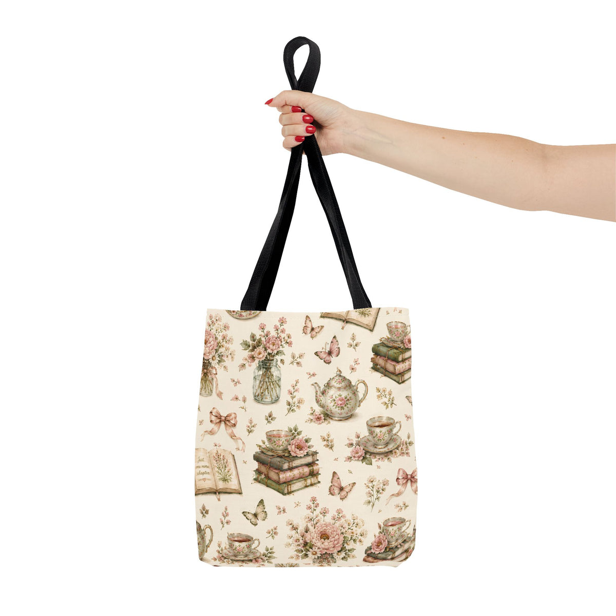 Tea & Pages Floral Books Tote Bag — Vintage Garden Print AOP