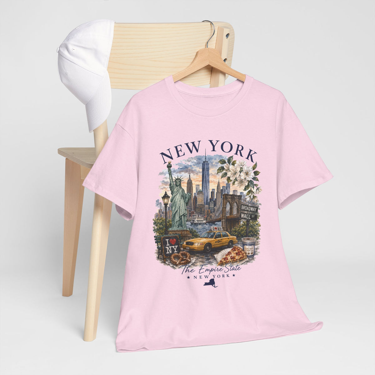 New York City Vintage Travel Tee — NYC Skyline, Yellow Cab & Landmark Collage