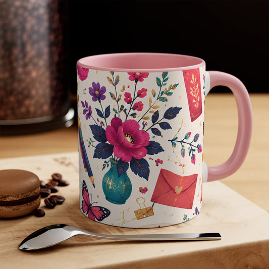 Whimsy & Wonder Ceramic Accent Mug — Pastel Cottagecore Coffee Cup