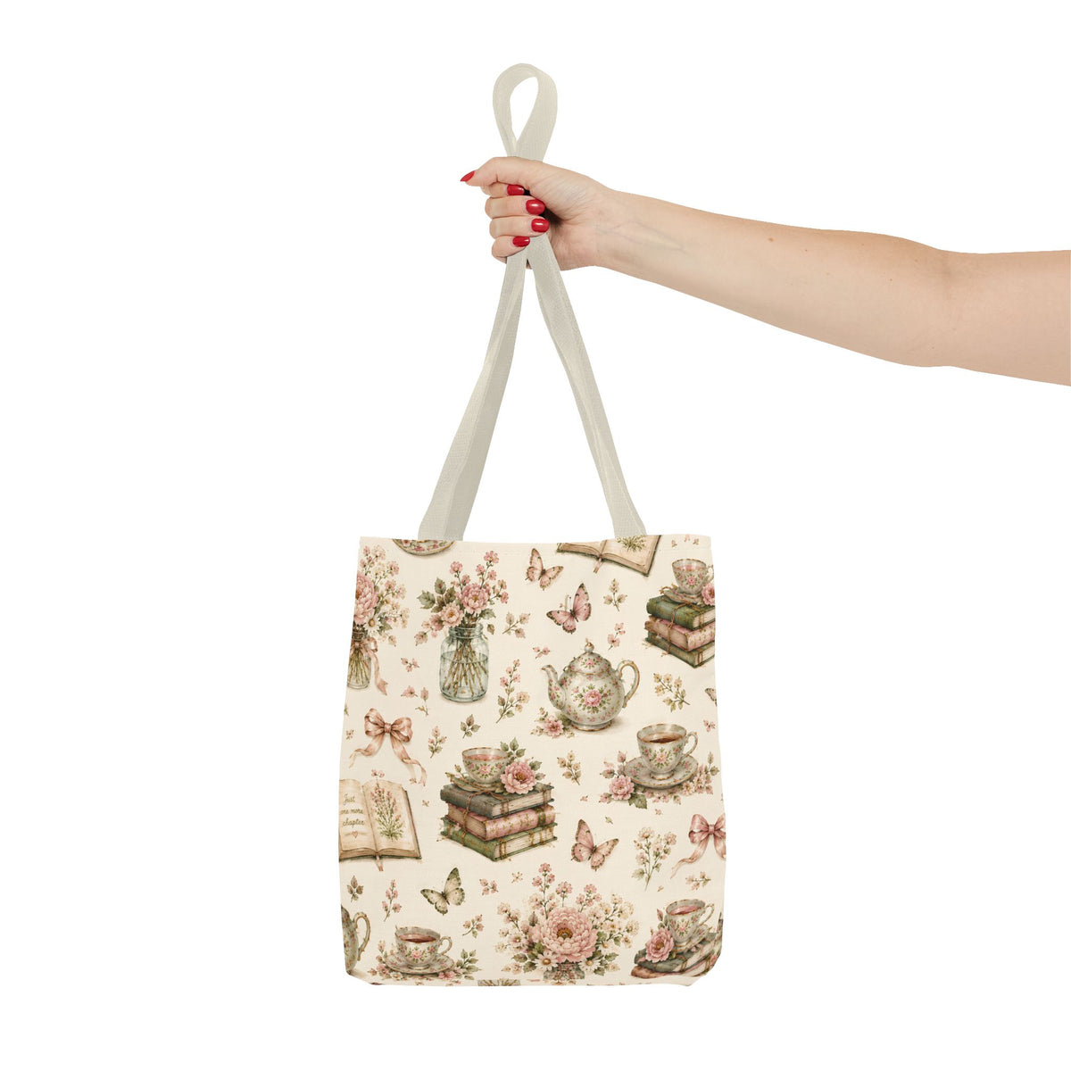Tea & Pages Floral Books Tote Bag — Vintage Garden Print AOP