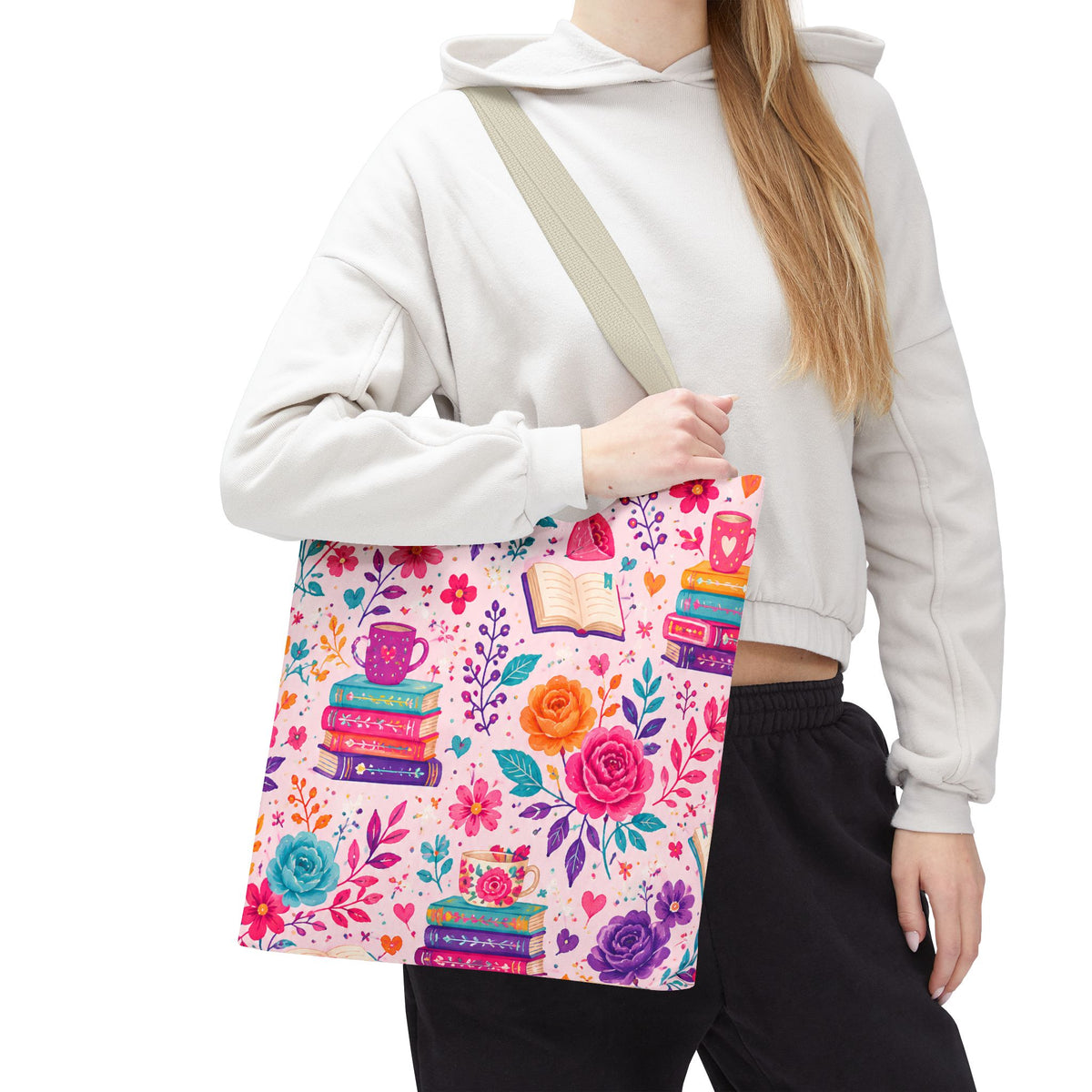 Enchanted Book Floral Books Tote Bag — Vintage Garden Print AOP