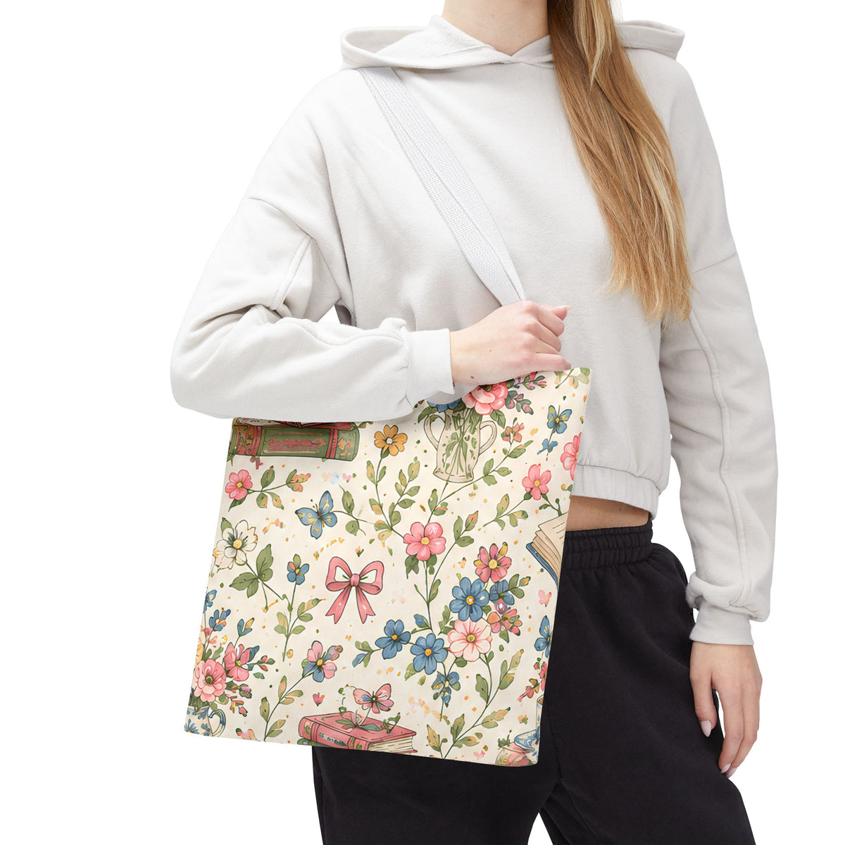 Bookish Blooms Floral Books Tote Bag — Vintage Garden Print AOP