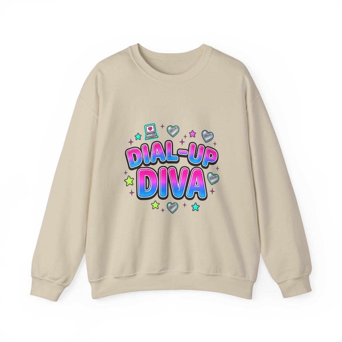 Dial-Up Diva Sweatshirt Y2K slogan, hot pink cyber nostalgia