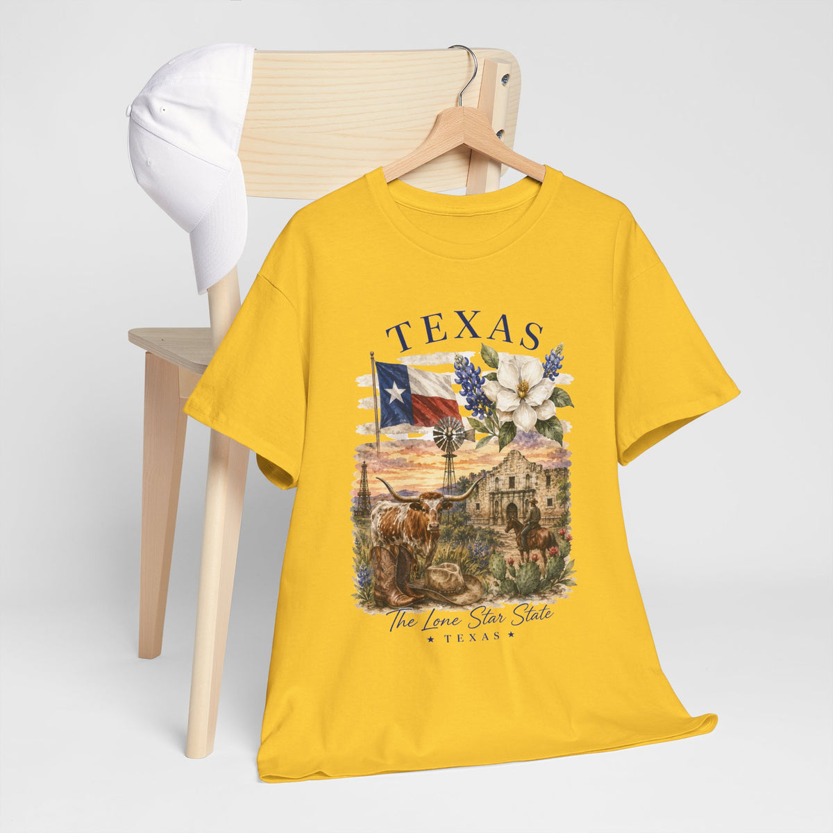 Texas Vintage Scenic T-Shirt — Lone Star Flag & Wildflower Graphic