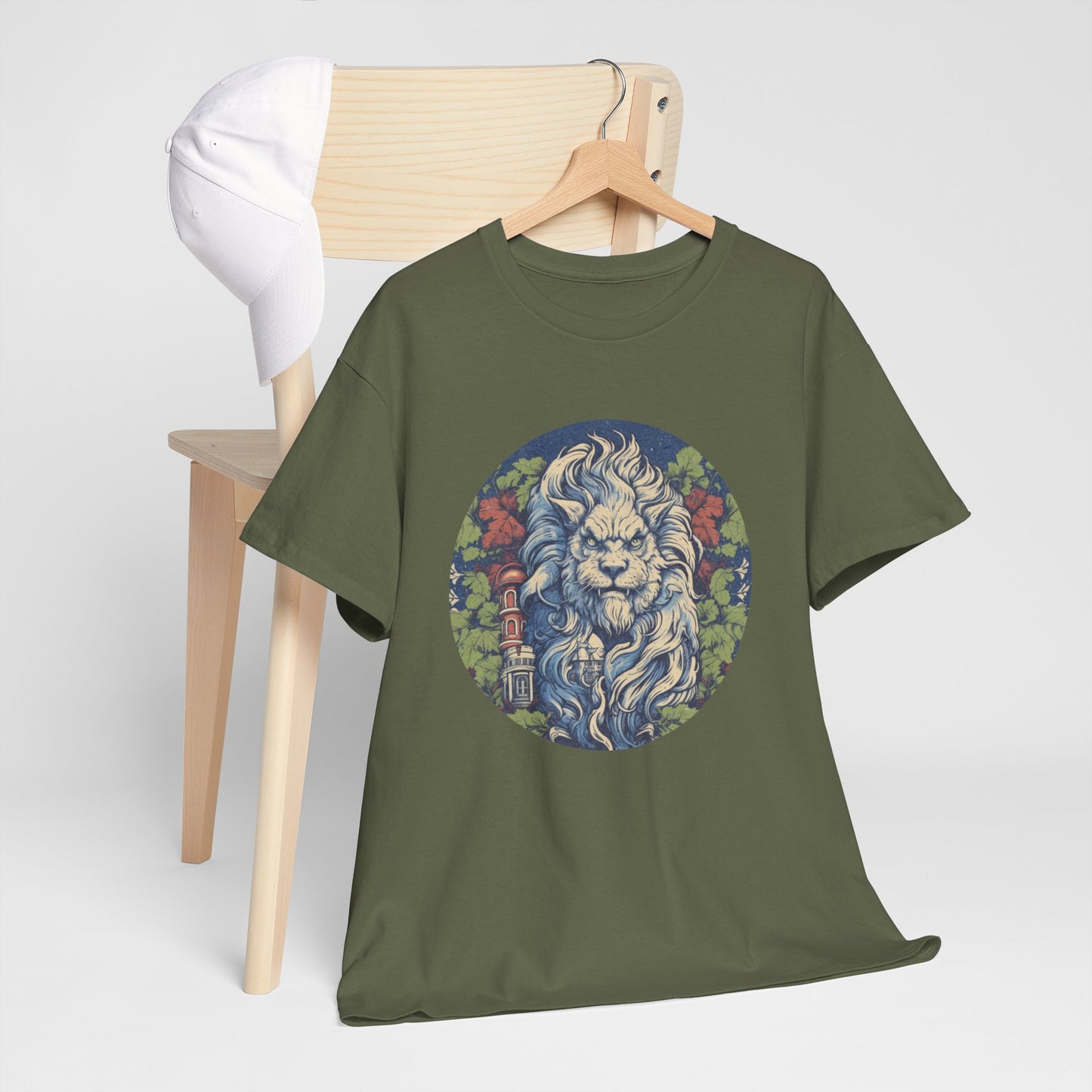 Lion Illustration T‑Shirt — Vintage Floral Lion Graphic Tee