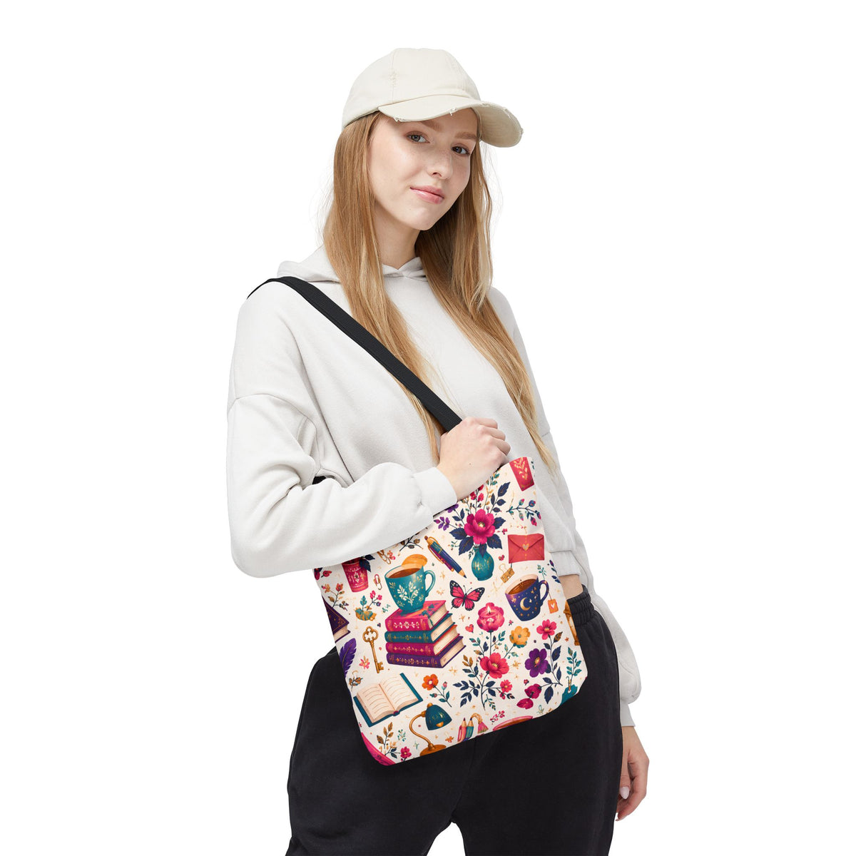 Whimsy & Wonder Floral Books Tote Bag — Vintage Garden Print AOP
