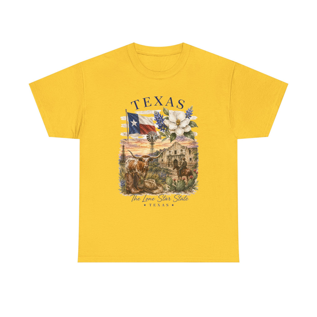 Texas Vintage Scenic T-Shirt — Lone Star Flag & Wildflower Graphic