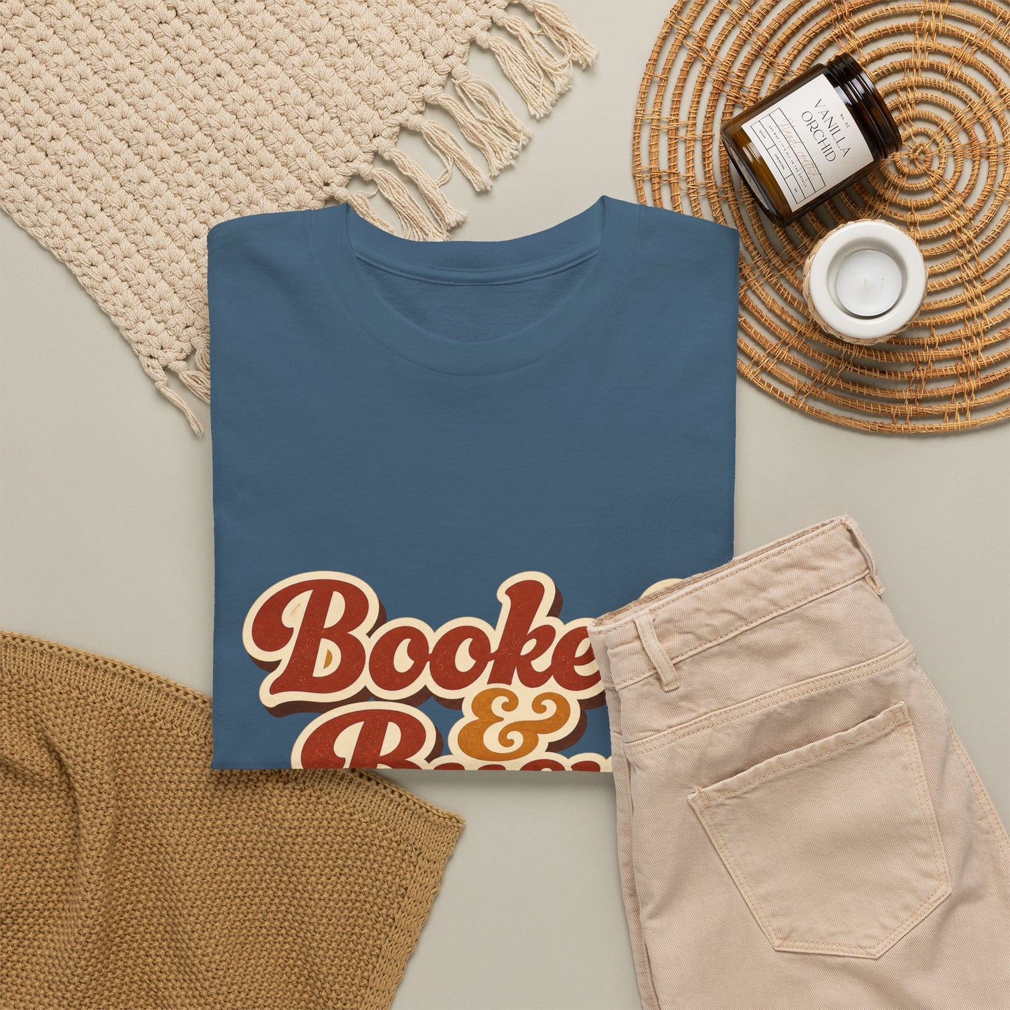 Booked & Busy T-Shirt — Cozy Book Lover Tee with Coffee Stack