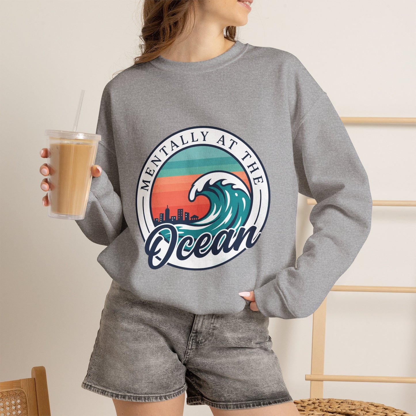 Mentally at the Ocean Crewneck Sweatshirt | coastal aesthetic, sea breeze