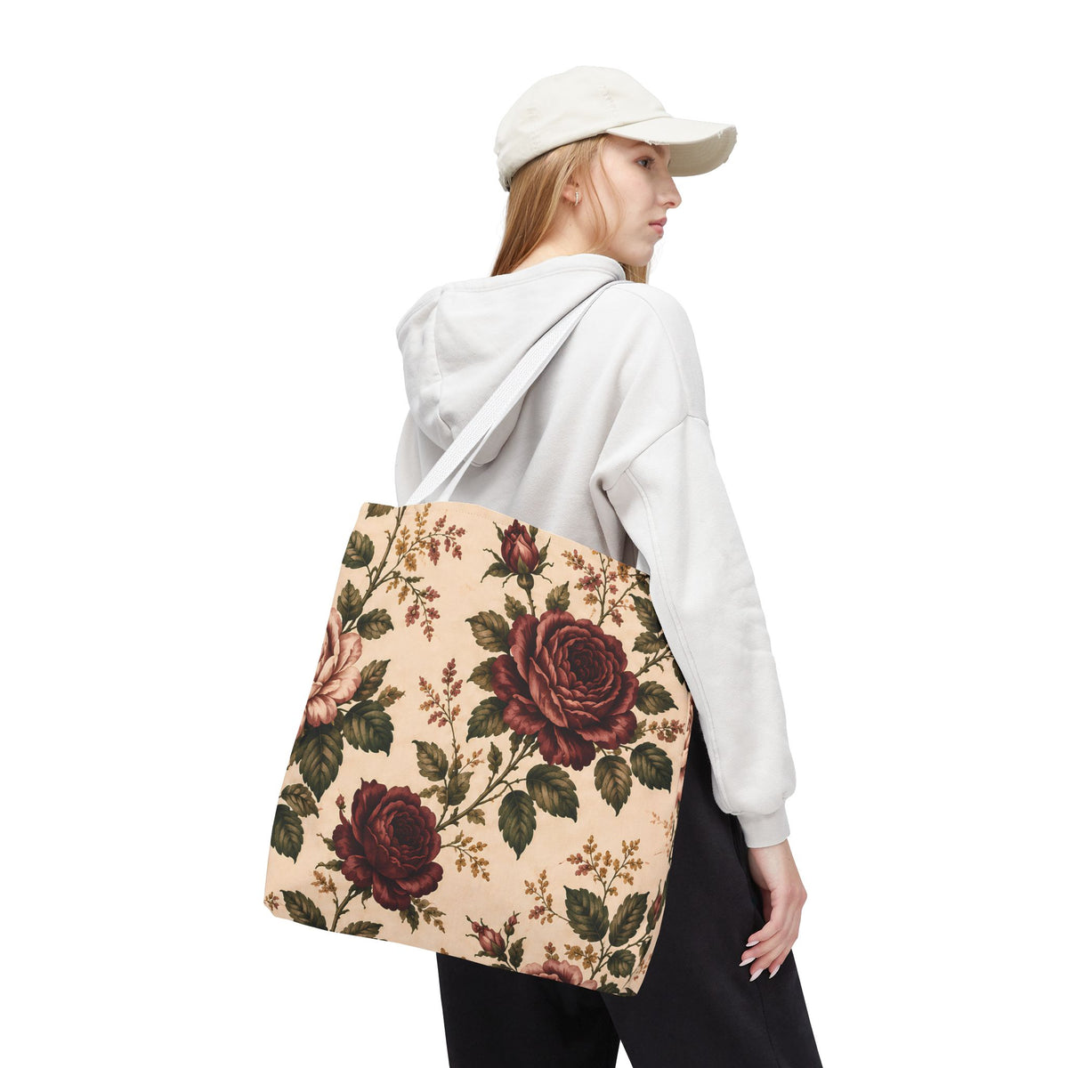 Southern Rose Floral Books Tote Bag — Vintage Garden Print AOP