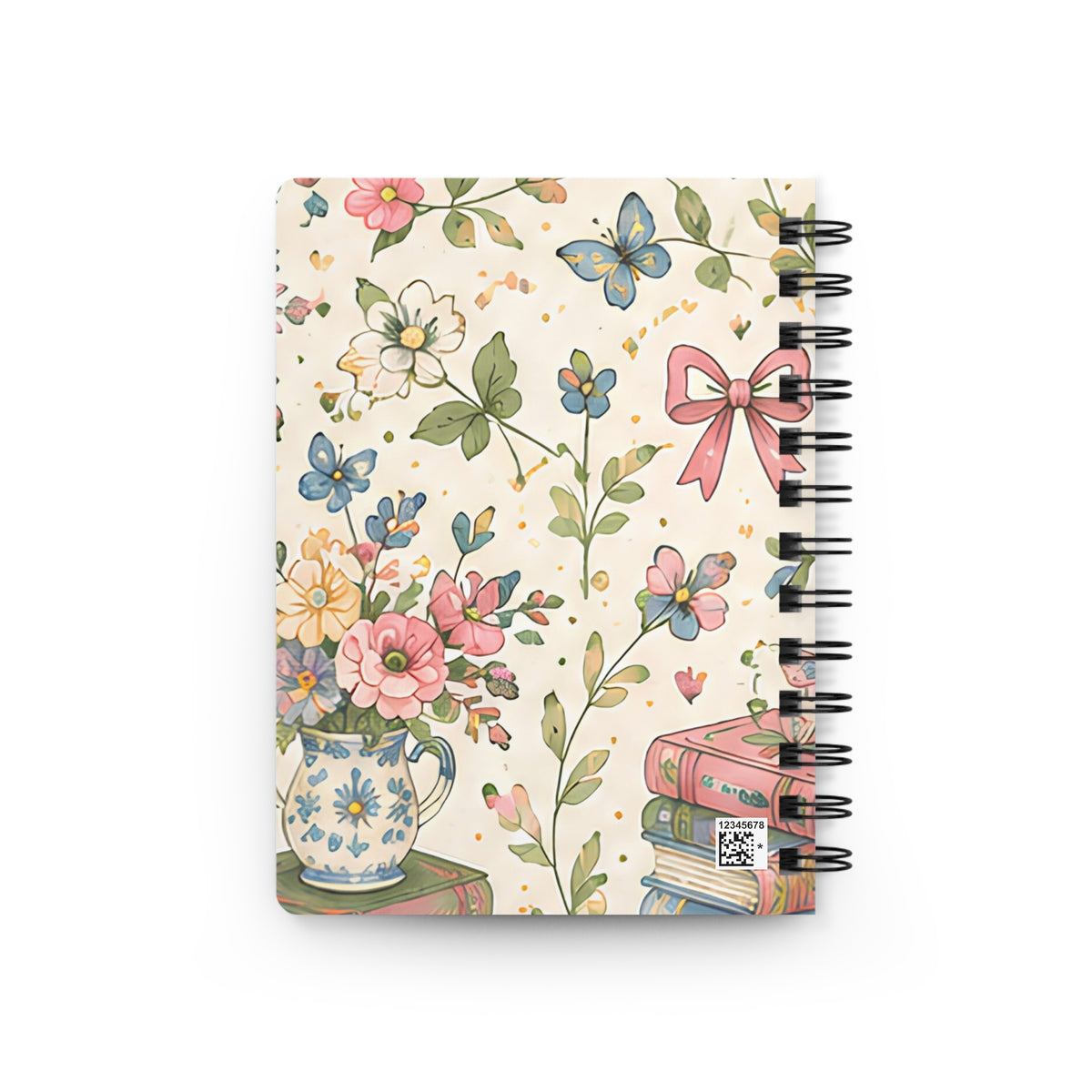 Bookish Blooms Floral Tea & Books Spiral Journal — Vintage Botanical Notebook for Writing, Notes & Gifts