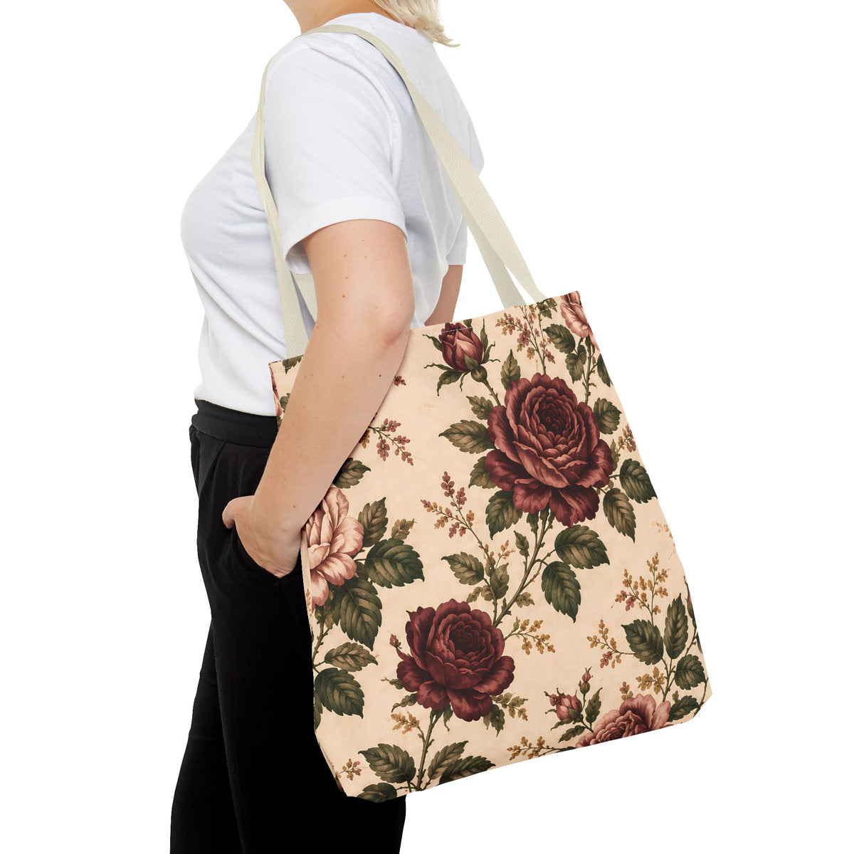Southern Rose Floral Books Tote Bag — Vintage Garden Print AOP